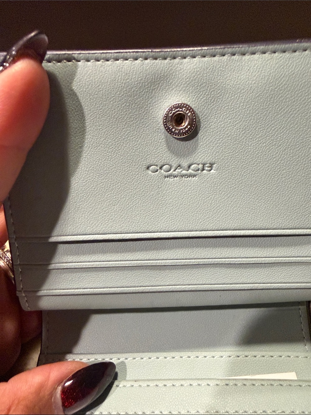 Coach Blue Floral Compact Wallet with Gold Logo - Picture 8 of 9
